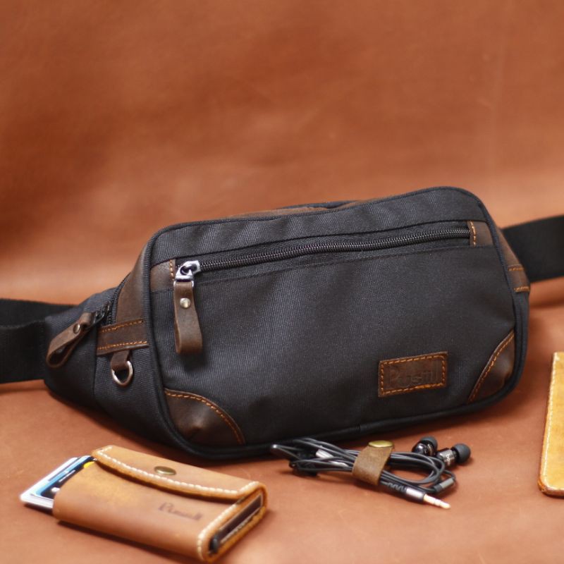 Waistbag Pusiill /Waistbag Kulit Asli+Cordura/Tas Pinggang Pria dan Wanita