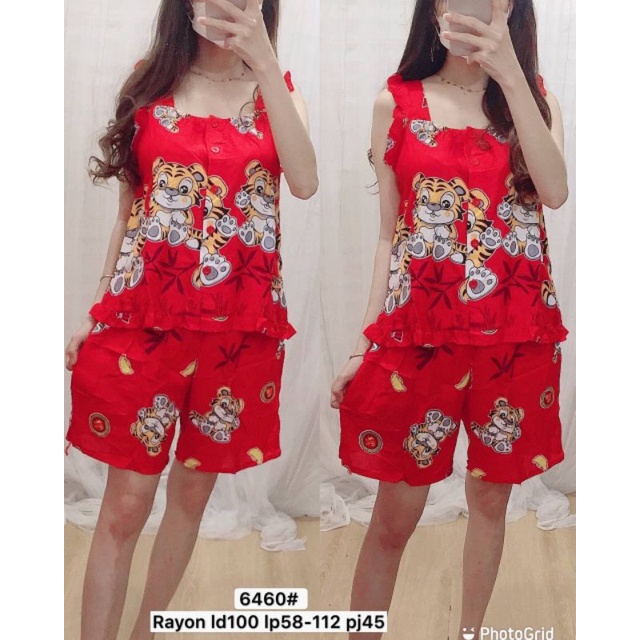 6460#baju tidur macan kancing