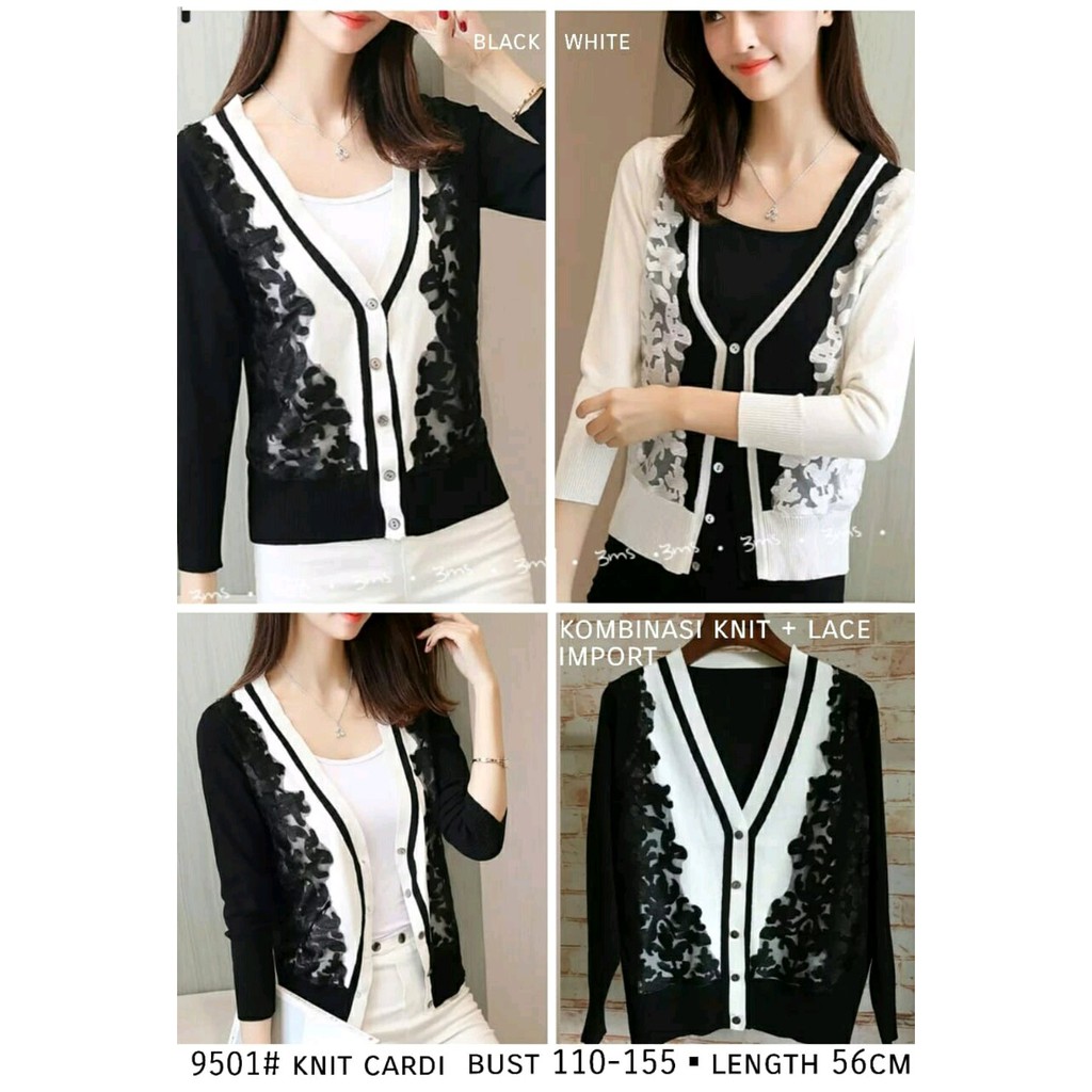 Promo Lebaran Cardigan Import Bunga 9501 Bahan Rajut Import