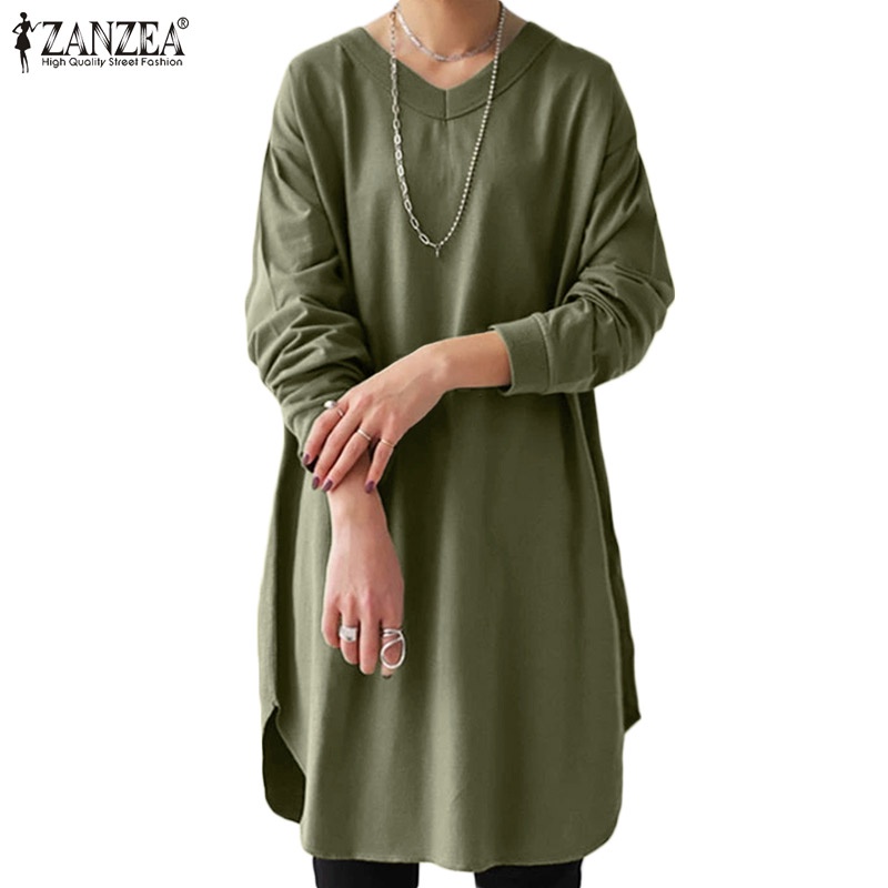 ZANZEA Women Loose Casual Full Sleeve Crew Neck Fashion Top Autumn Shirt Blouse