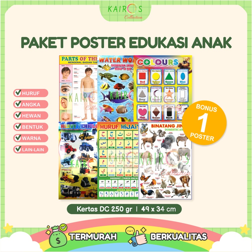 Poster Dinding Edukasi Belajar Anak Aneka Motif Isi 20 Pcs (Bonus 1 Poster Anak)