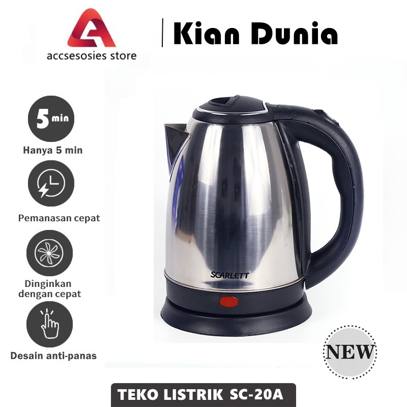 Stainless Steel Electric Kettle Kapasitas 2L Teko listrik Kettle Electric 1500W Pemanas Air Pembuat Kopi Teh