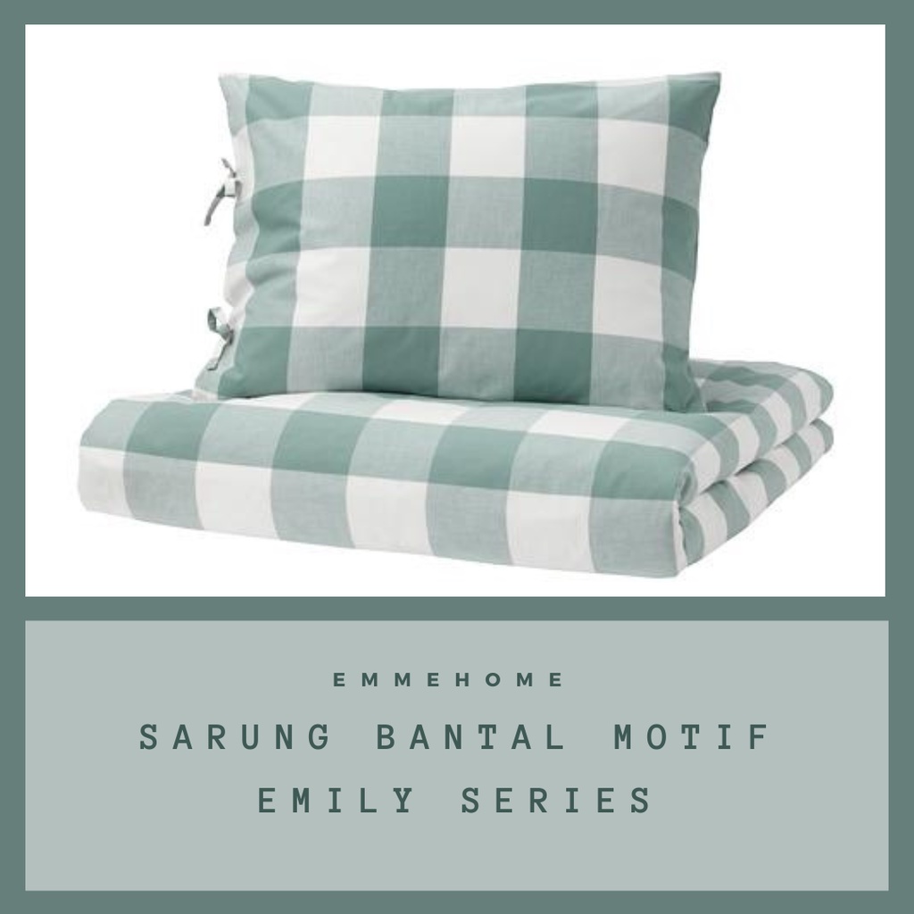 SARUNG BANTAL GULING MOTIF KOTAK &amp; EMILY NO 1 PREMIUM QUALITY - SARUNG BANTAL AESTHETIC KOREA BANTAL 45x65 / GULING 35x95