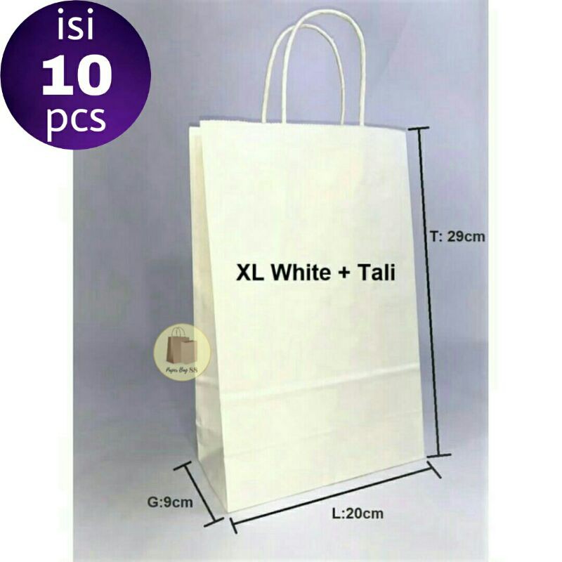 

Paper bag Tali Putih XL 20x9x29 cm (isi 10 pcs)