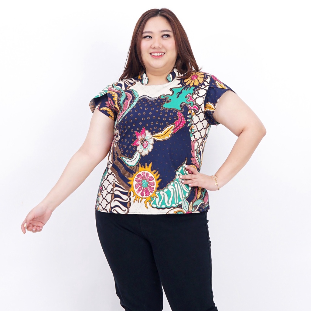 ATASAN BLOUSE BATIK WANITA BIG SIZE 569-Navy BG