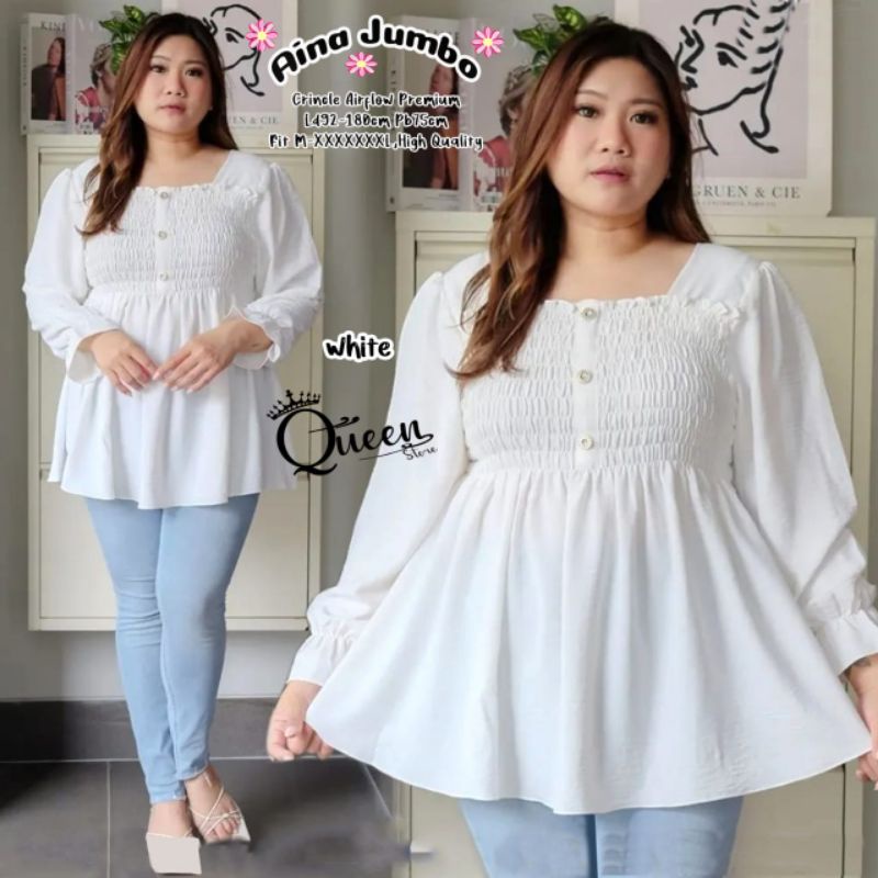 BAJU ATASAN WANITA JUMBO BIG SIZE OVERSIZE LD 92-180 TERMURAH/LONG TUNIK KATUN JUMBO MOTIF REMPEL KE