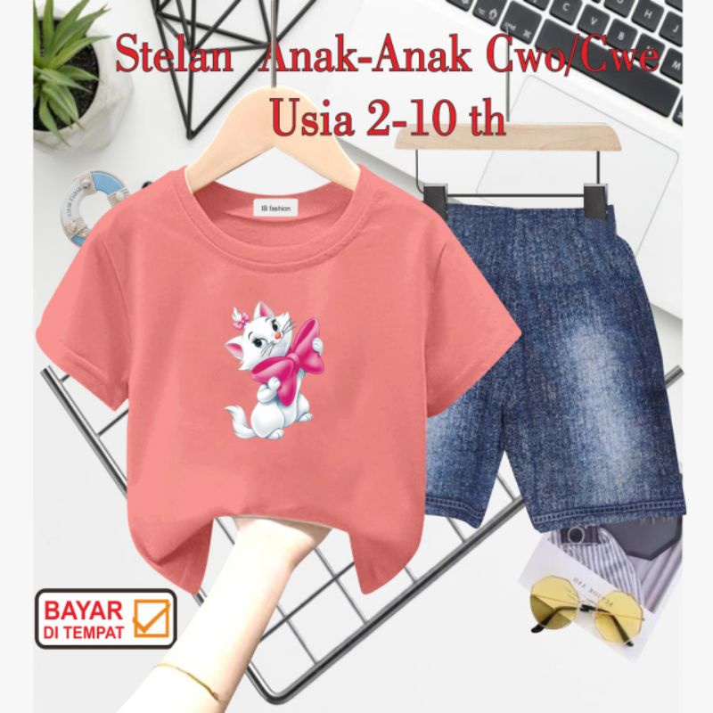 ((IB))SETELAN ANAK PEREMPUAN SEMI JEANS/KUCING MARIE DIGITAL SABLON