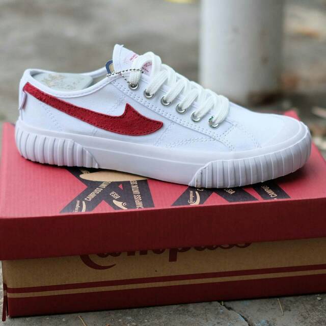 Sepatu Campuss Vintage Gazelle High White Red Low