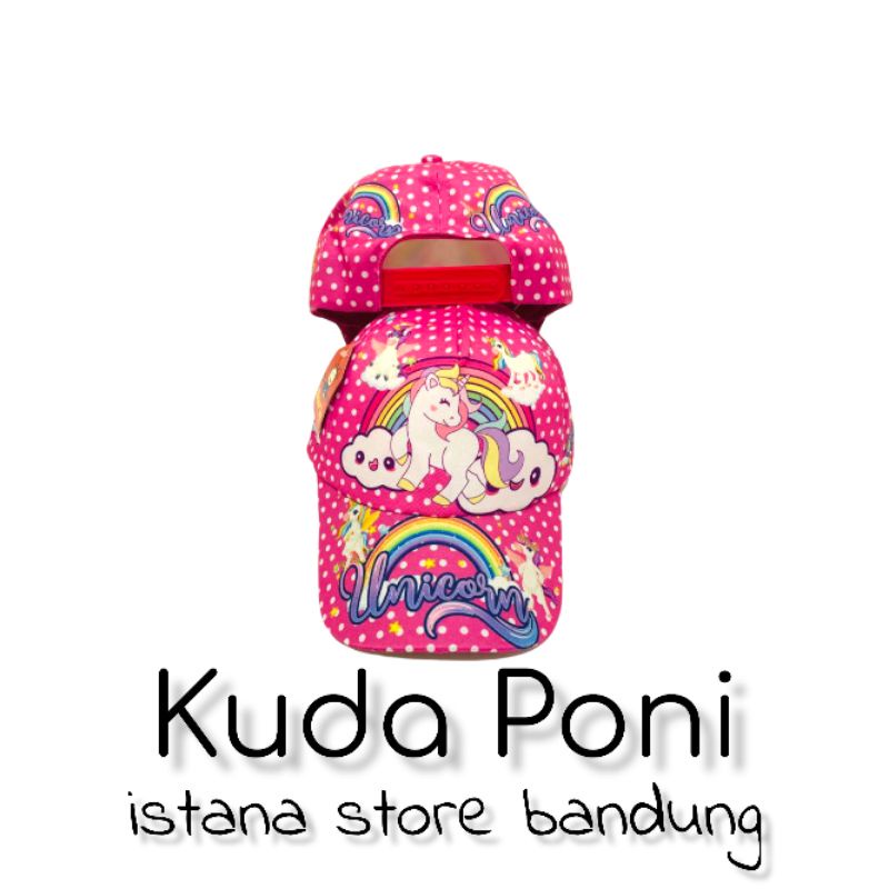 Topi kuda poni anak perempuan topi unicorn anak motif full print sublim lucu