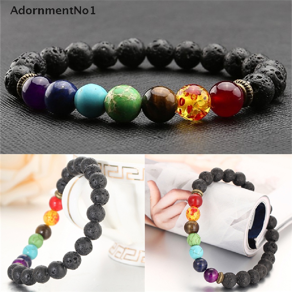 (AdornmentNo1) Gelang Kesehatan Manik Batu Lava 7 Chakra Healing Balance Untuk Unisex