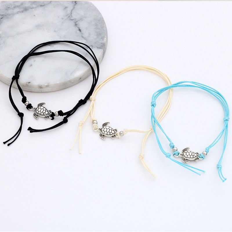 COD Gelang Kaki Wanita Fashion Korea Kura-kura Gelang Kaki Multilayer Lucu yang Dapat Disesuaikan Aksesoris Hitam Biru