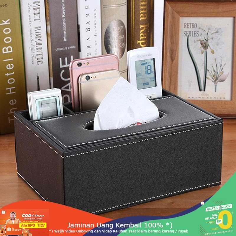 (BISA COD) RVOSTR ACRDDK Kotak Tisu Kulit Multifungsi Tissue Box Organizer - 34013