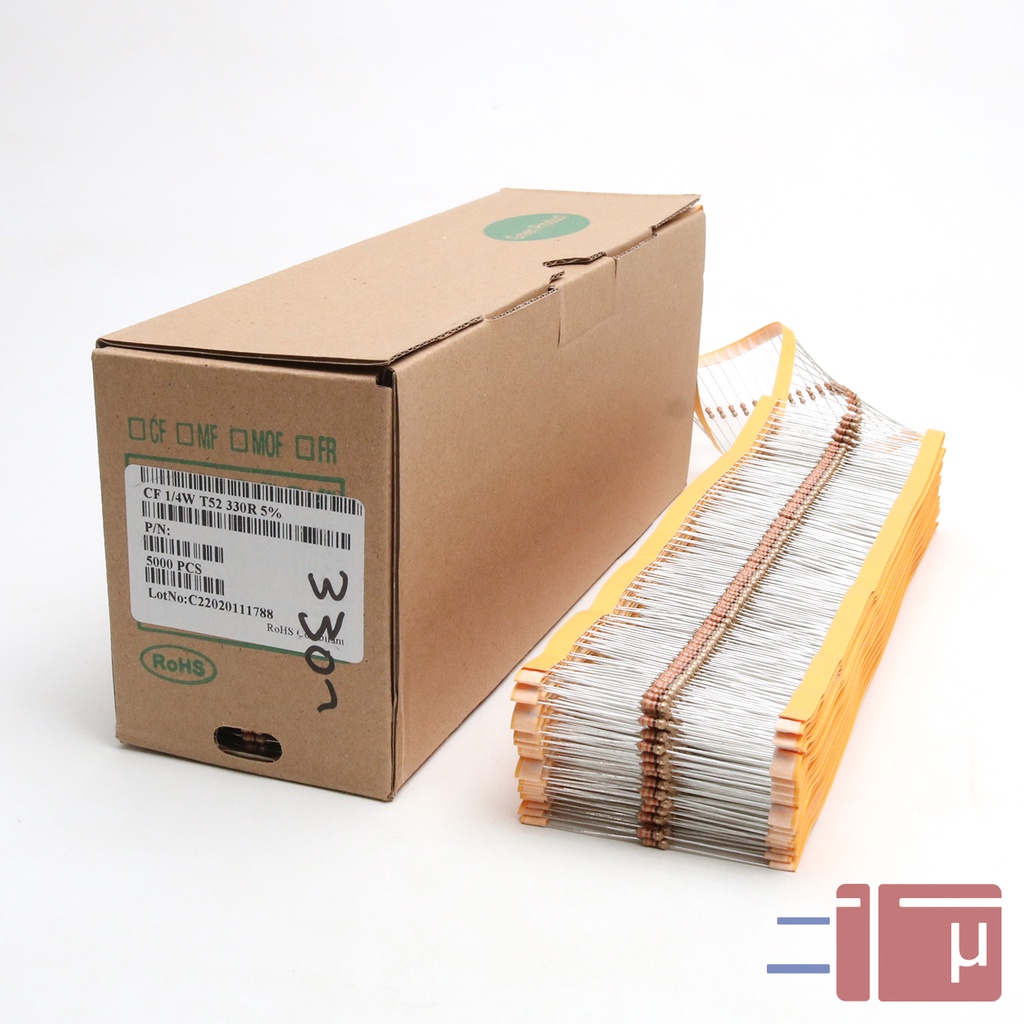 X10 Resistor 330R 330 Ohm 1/4W Karbon 5% Taiwan Kaki Tembaga