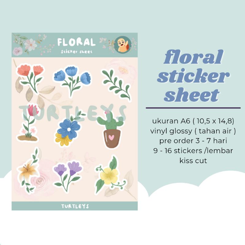 Floral sticker sheet vinyl glossy