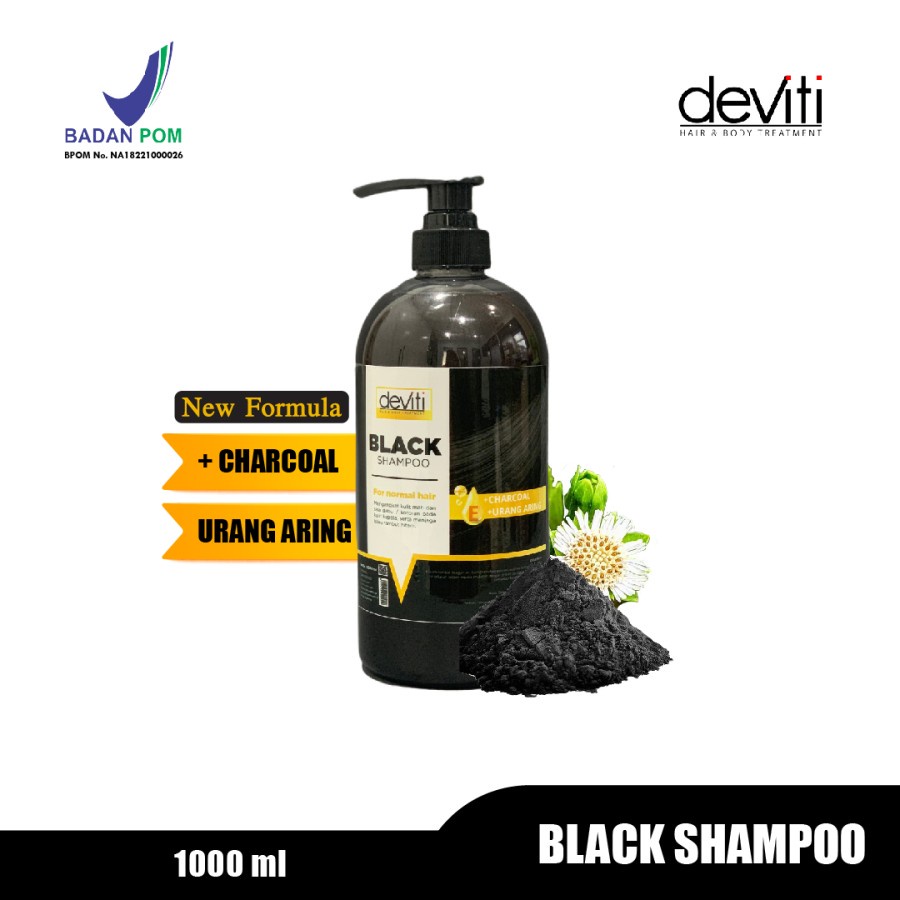 Deviti Charcoal Black Shampoo 1L Perawatan Rambut Hitam Berkilau