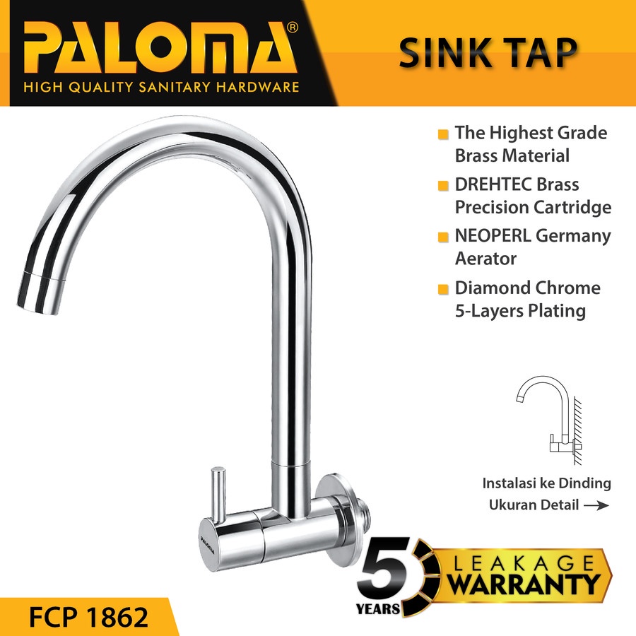 Tap PALOMA FCP 1862 Keran Kran Air Dingin Sink Wastafel Dapur Tembok