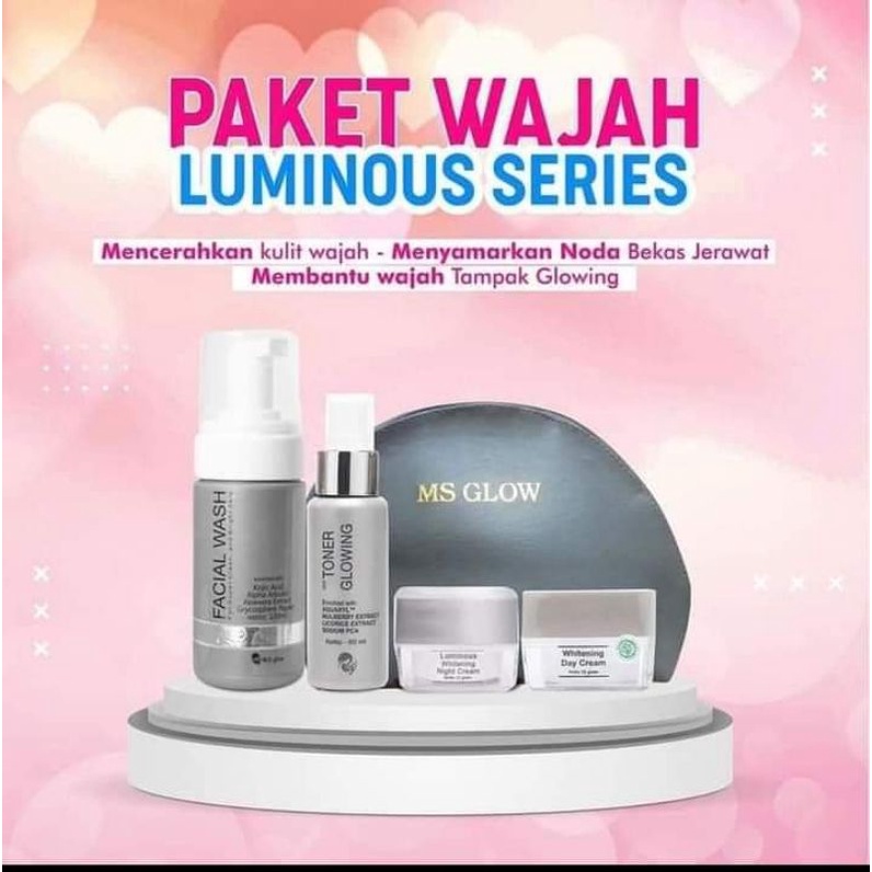 MS GLOW Paket Free Bonus Pouch/Dompet Kosmetik/Ecer Whitening Night Cream/Luminous/Malam Ultimate/Krim Siang/Facial Wash Msglow/Toner Acne/Glowing/Sabun Men/Day/Man Basic/Serum Gold/Peeling/JJ Glow/DTE/Underarm/Red Jelly/Radiance Gel/Scrub Original Asli