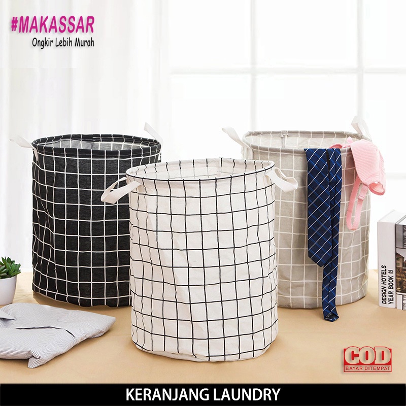 KERANJANG LAUNDRY BULAT Keranjang Baju Laundry Pakaian Kotor Lipat Canvas Laundry Bag Multifungsi Basket Storage Bag