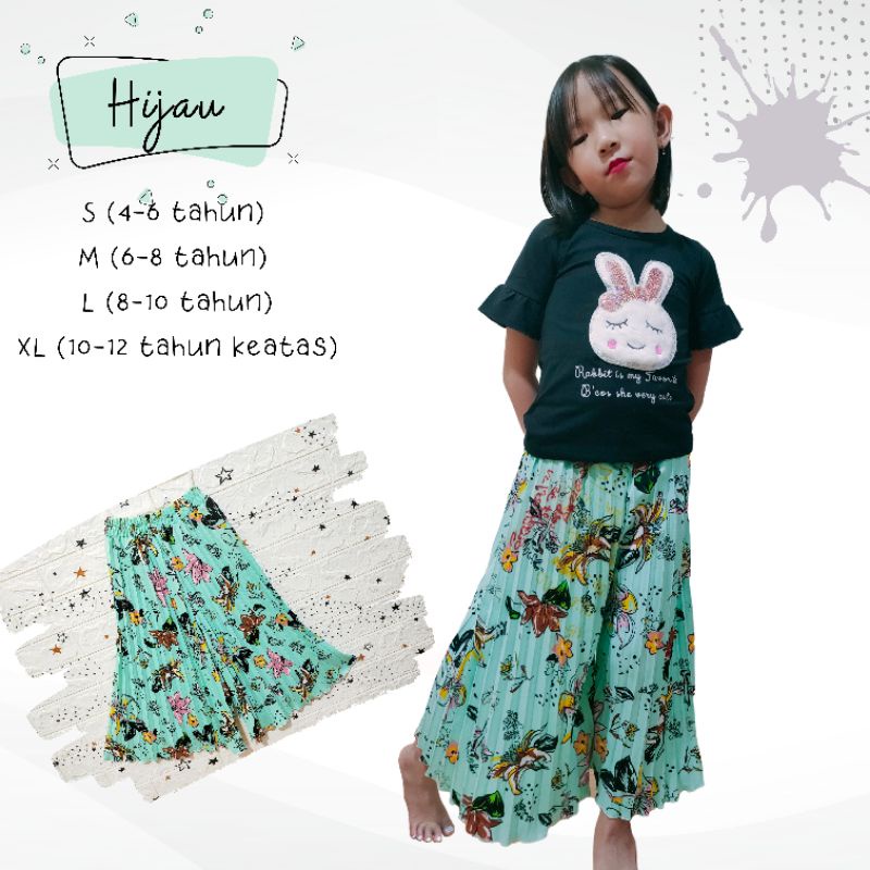 Celana Plisket PANJANG Anak 1-12 tahun - Pleated Long Pants - KULOT BUNGA KEMBANG