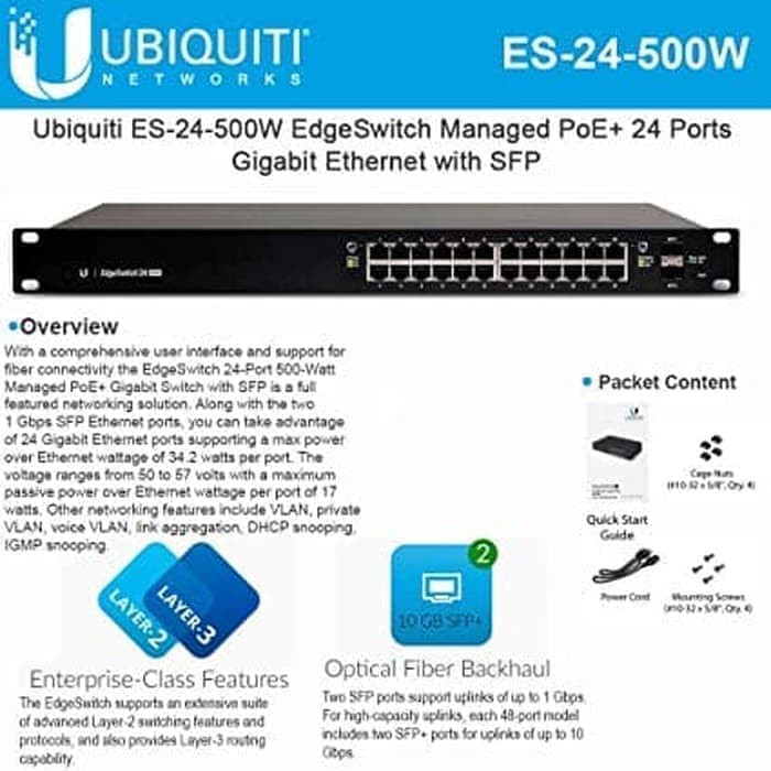 EdgeSwitch 24Port Gigabit Poe ES-24-500W