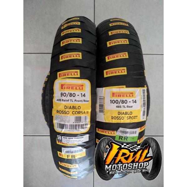 Paket Pirelli Diablo Rosso Corsa II 90/80-14 & Rosso Sport 100/80-14