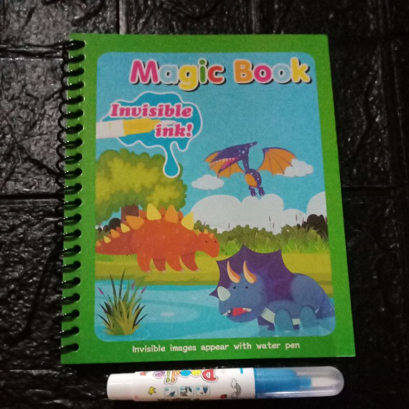 LYSASHOP - MAGIC WATER BOOK / BUKU AJAIB MEWARNAI ANAK GAMBAR MAINAN EDUKASI ANAK-Dino