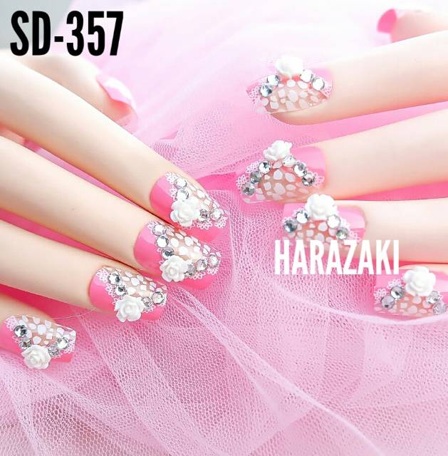 SD-357 kuku palsu pink bunga