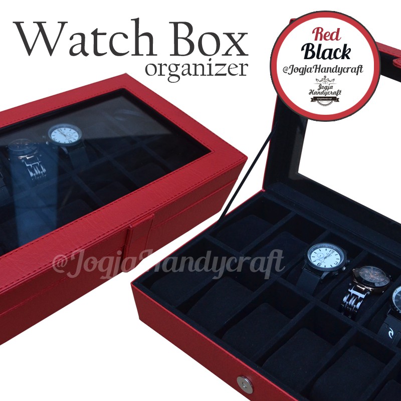 Kotak Jam Tangan Isi 12 | Box Jam Tangan - Merah Hitam