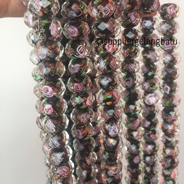 Lamp work Crystal Murano 14x12mm bahan kristal ceko mawar hitam premium aksesoris gelang kalung