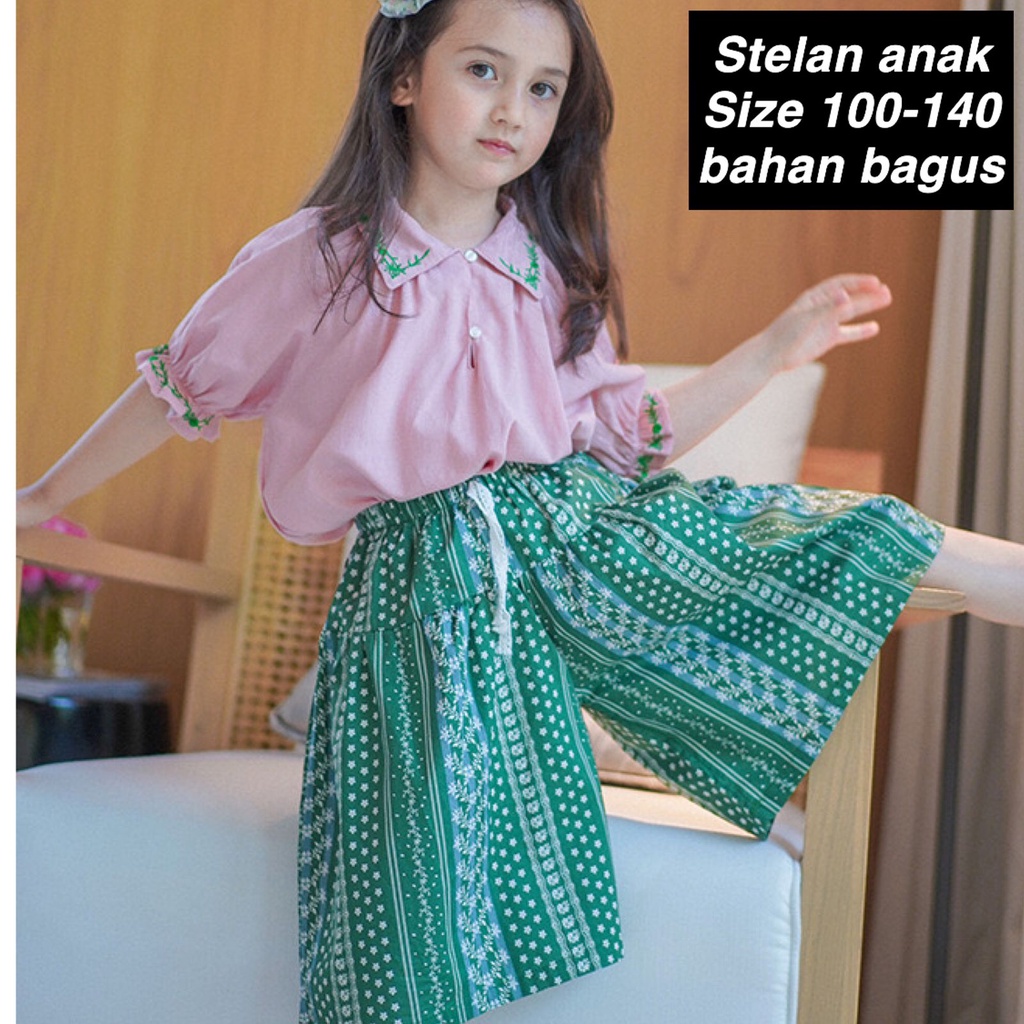 (LOLI-JKT) BS-143 STELAN ANAK CEWEK DUSTY HIJAU GEOMETRI SIZE 100-140