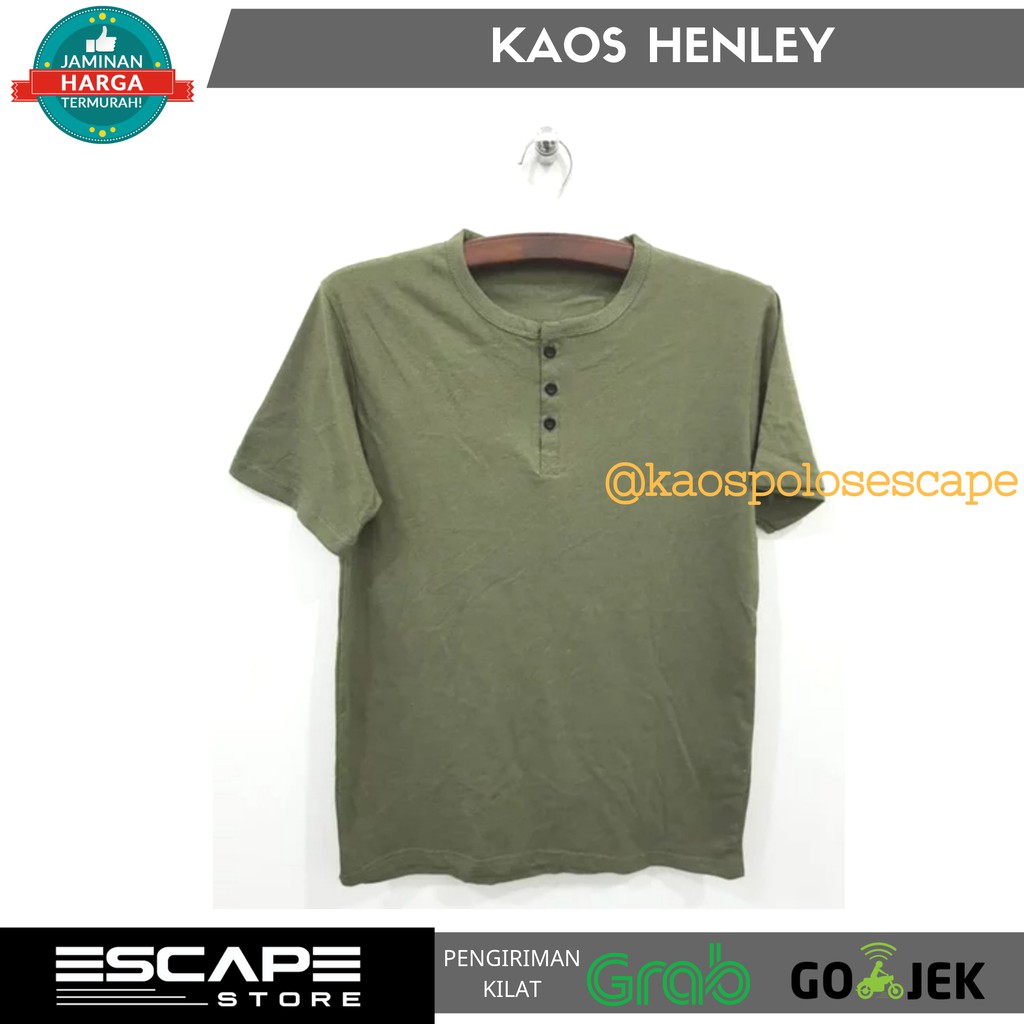 Kaos Henley Kancing Polos Lengan Pendek - HIJAU ARMY