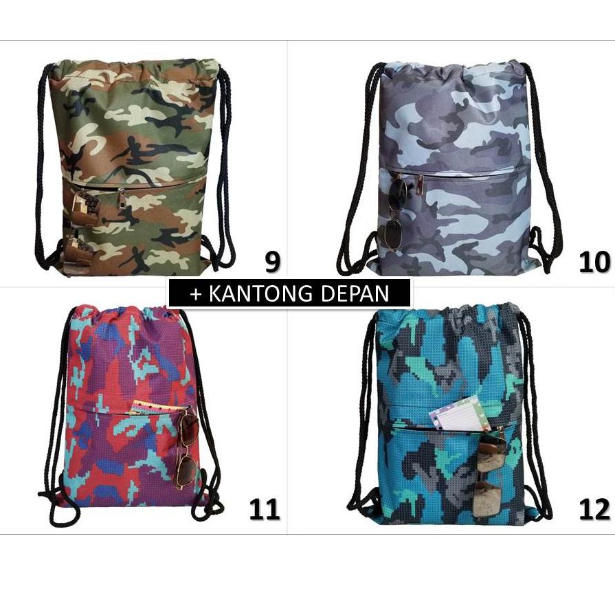 LANGSUNG KIRIM.. String Bag Army US / Drawstringbag Pixel Tentara / Tas Serut Marine Parachute Lopez