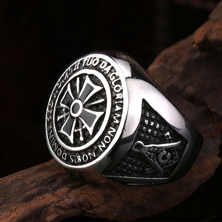 SEUSUK Cincin Tebal Bentuk Salib Model Knight Templar Freemason Masonic untuk Anak Laki-laki/Pria