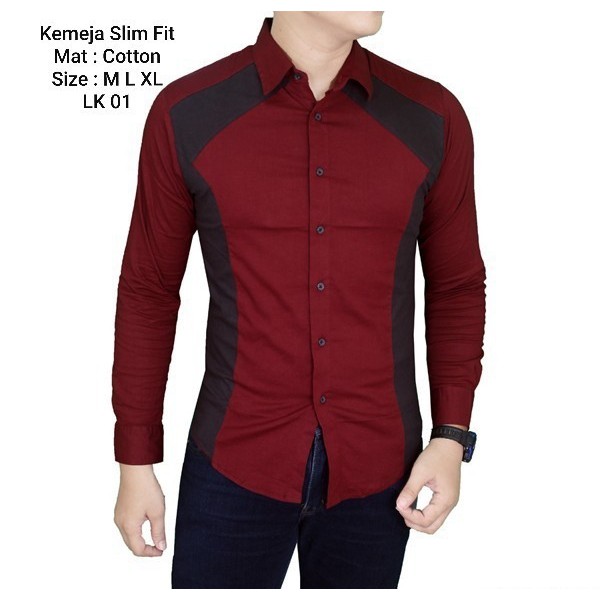 KEMEJA SLIM FIT PRIA LENGAN PANJANG | BAJU POLOS LK 01