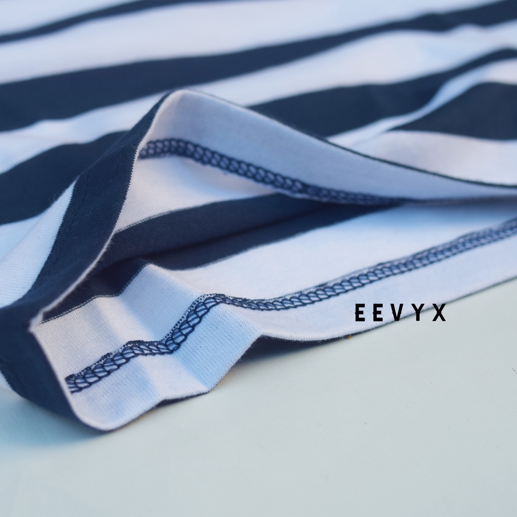 Kizzu Baju Kaos Distro Anak Laki Laki Umur 1-12 Tahun Bahan Cotton - Strip / Salur Navy - Eevyx Store