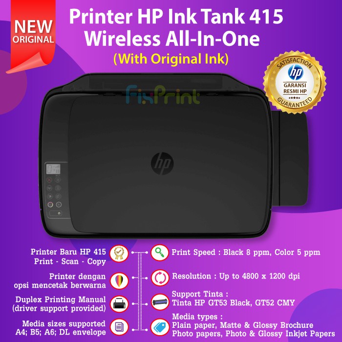 Printer Ink Tank HP 415 Print Scan Copy WiFi All-in-One Wireless With Tinta GT51 GT52 Support MAC OS