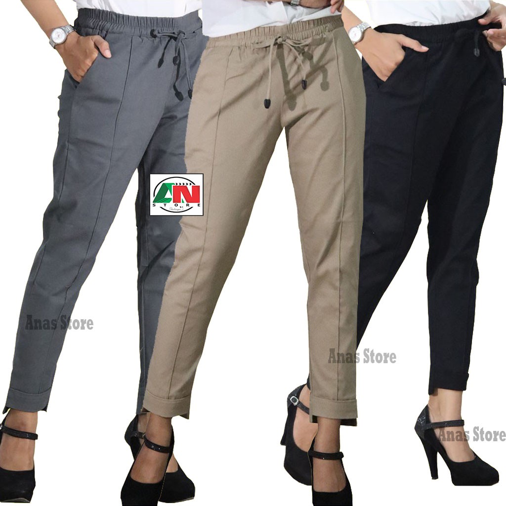 BAGGY PANTS TWILL COMBED PREMIUM GRADE A WANITA ( HALUS DAN TEBAL ) UKURAN STANDAR, JUMBO DAN L5