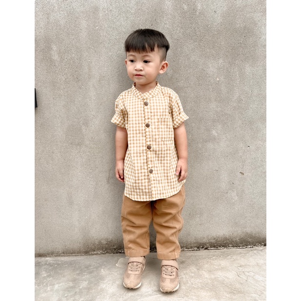 Yobebee Kemeja Katun Kotak Tangan Pendek Anak Laki Laki Usia 2 4 6 8 10 12 Tahun Baju Atasan Kids Motif Plaid Shirt Boy Model Casual Formal Kemeja Kerah Chiangi Anak Cowok Baju Anak Couple Kakak Adik