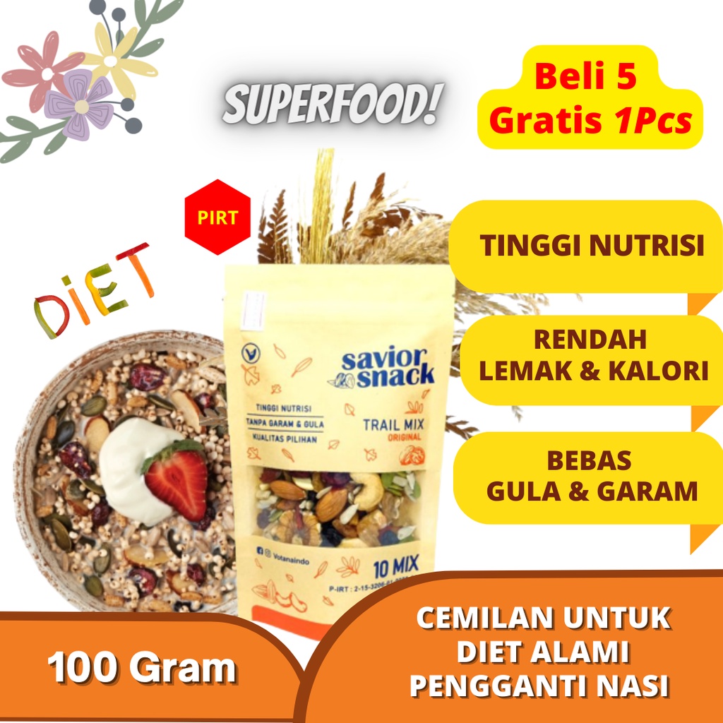 

CEMILAN DIET TANPA GULA & GARAM MAKANAN SEHAT PENGGANTI NASI PENURUN BERAT BADAN ALAMI SAVIOR SNACK TRAIL MIX 10 KOMPOSISI