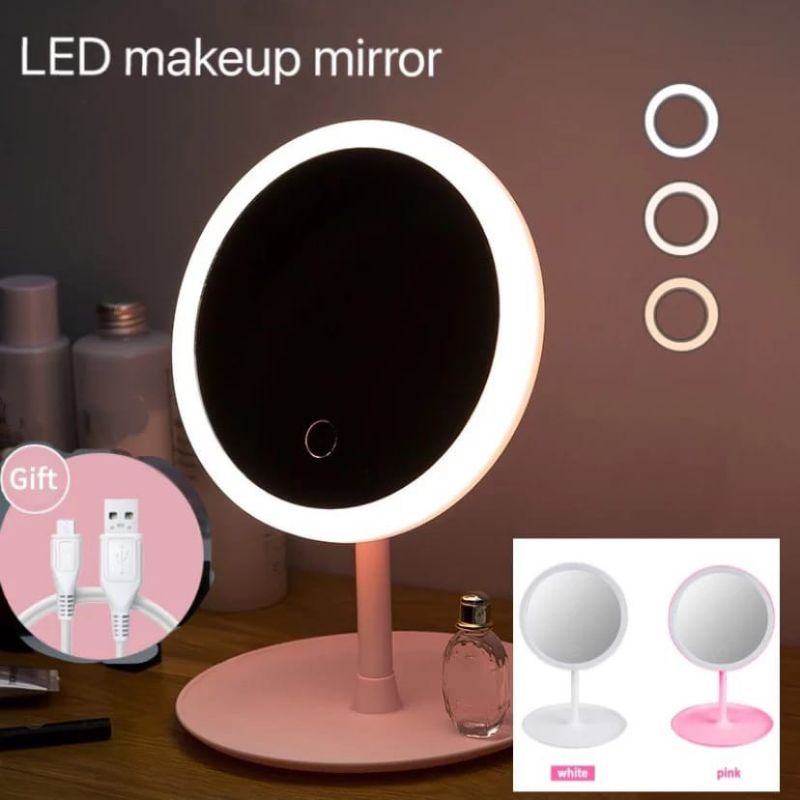 Jual Cermin Rias Makeup Dengan Lampu Led Miror Lipat Bulat Kaca Cermin