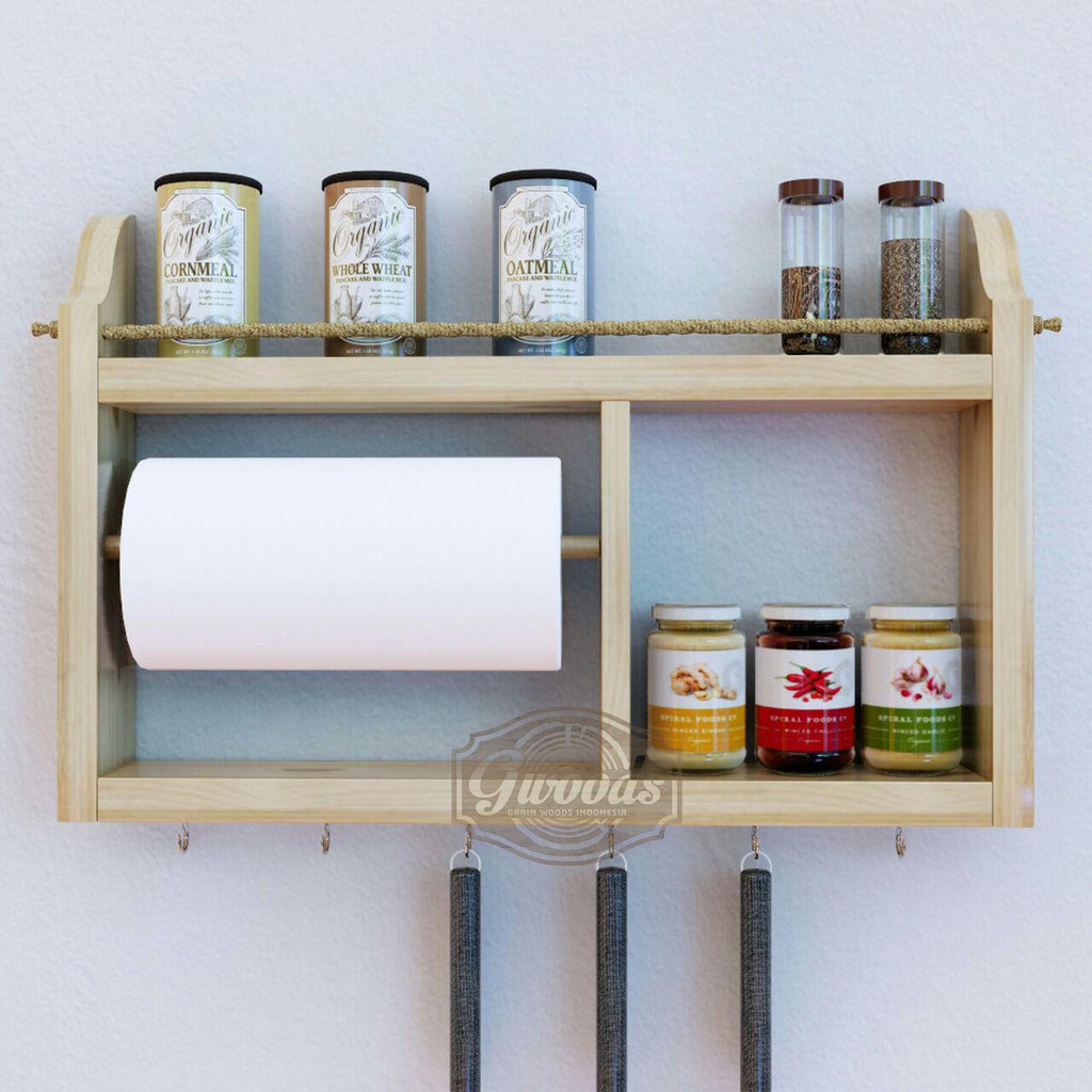 Rak Bumbu Dapur - Tempat Bumbu Dapur, Rak Dapur, Rak Bumbu, Tempel, Dinding, Serbaguna, Kayu