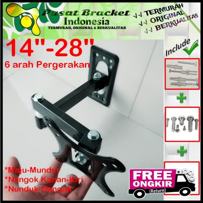 Bracket Tv 14 Monitor Lengan 14&quot; s/d 28&quot; 6 arah Fleksible PBI.SWK1-007