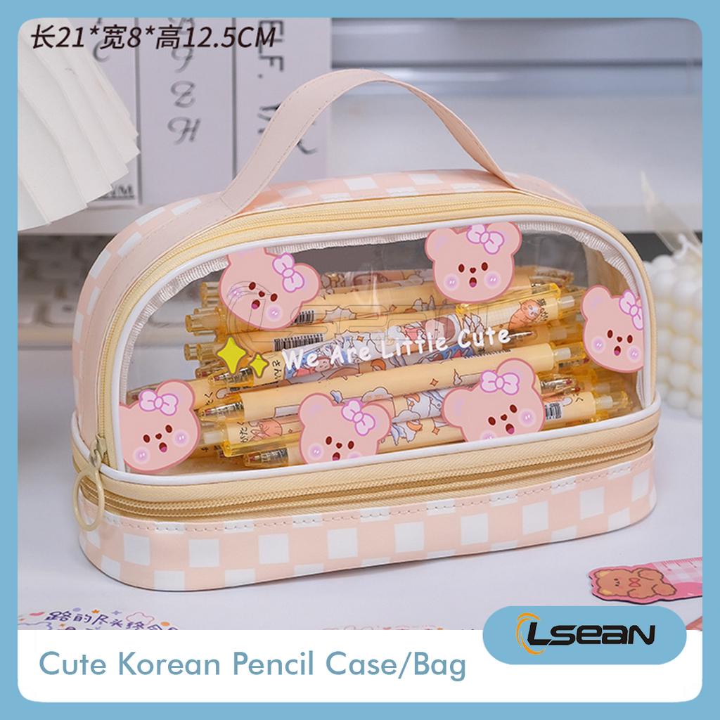 Pencil Case Kapasitas Besar PVC Korean Cute Pencil Bag 2 Tingkat