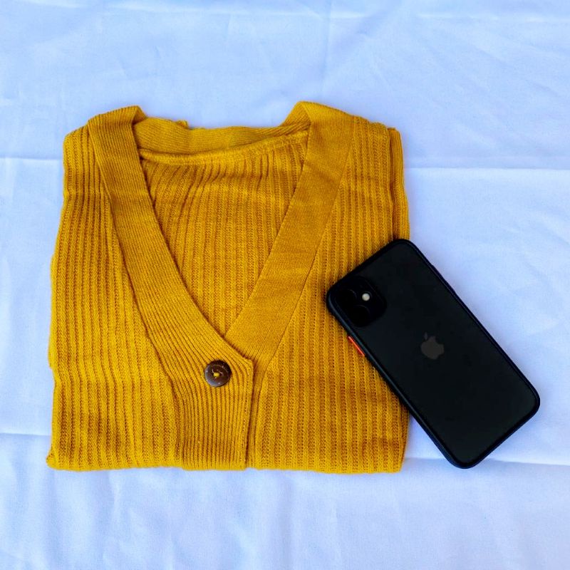 WILLY CARDIGAN RAJUT / CARDIGAN CROP RAJUT / Cardigan rajut crop kancing batok / WILLY CROP CARDY RAJUT-Mustard