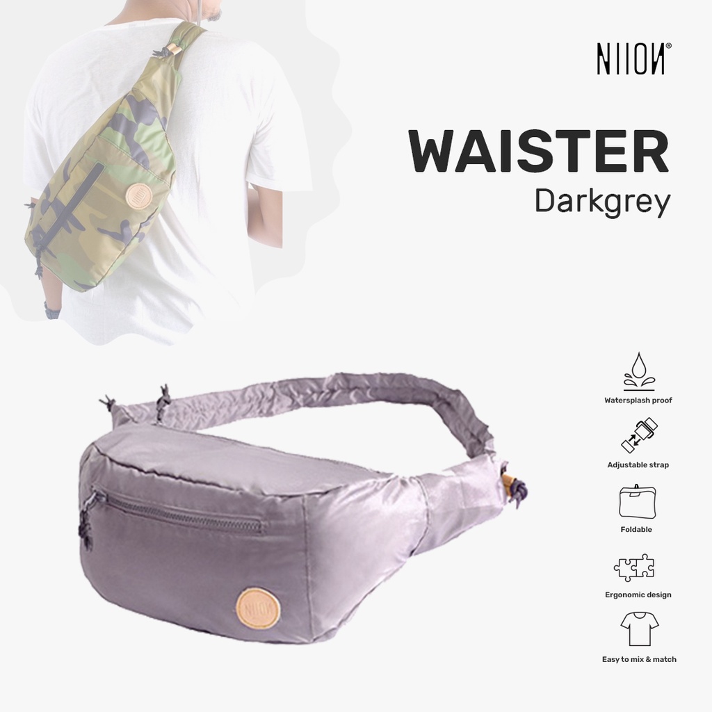 Niion Waister Darkgrey Waist Bag / Tas Pinggang Wanita Pria