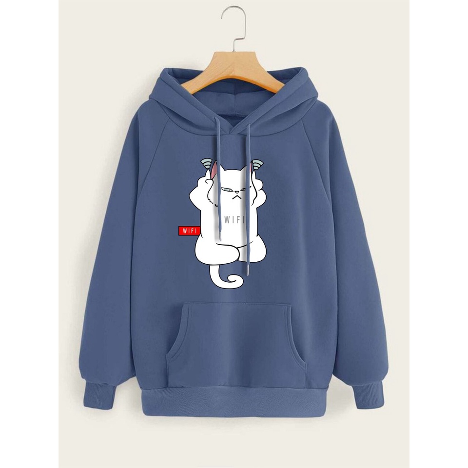 SWEATER HOODIE CAT WIFI PRIA/WANITA FLEECE