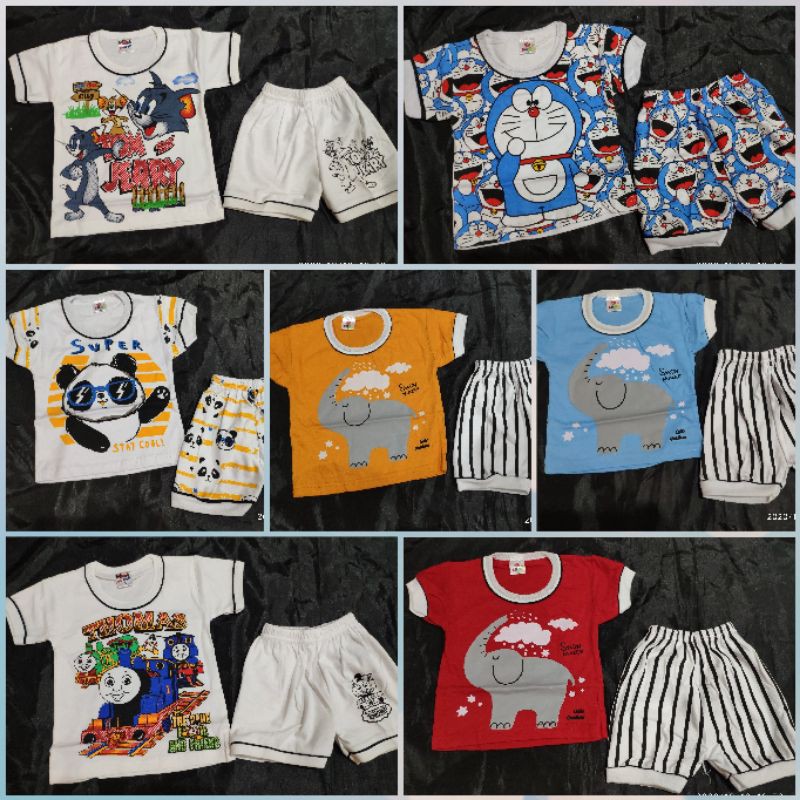 LZ.O32 Baju setelan putih/ warna karakter anak 1-3 thn