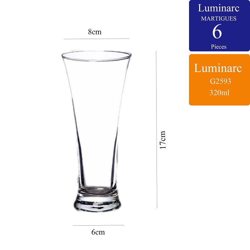Gelas Set 6pcs * Gelas Kaca * Luminarc Martigues * Gelas Minum 320ml * G2593