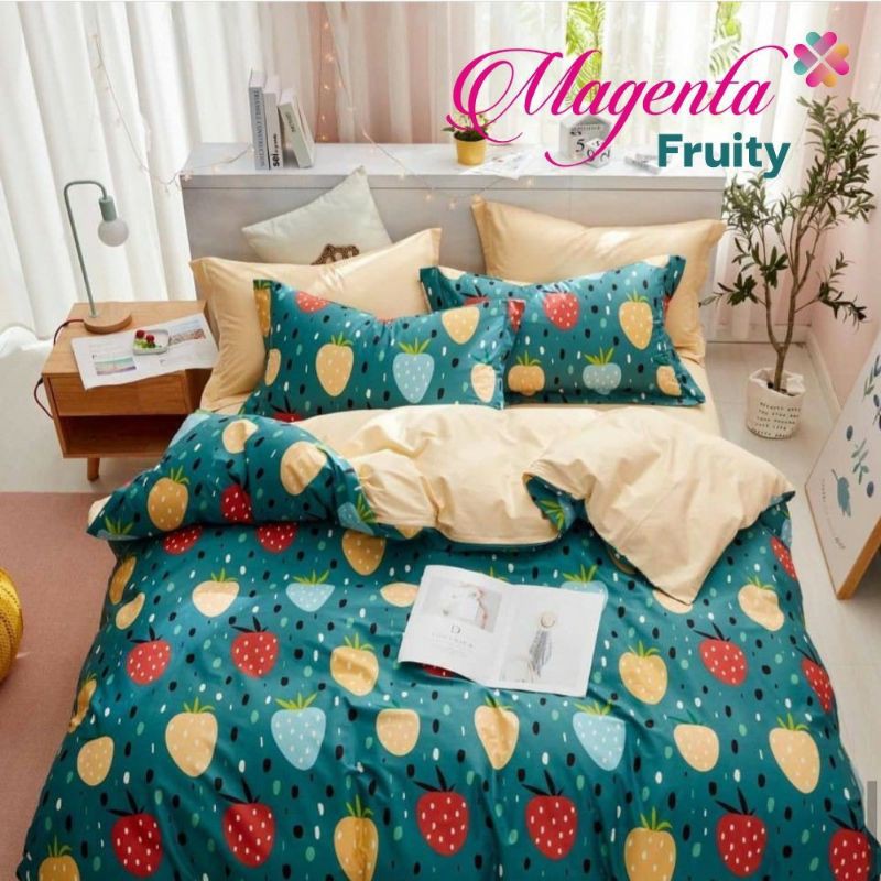 sprei Dan bedcover set katun lokal magenta motif FRUITY