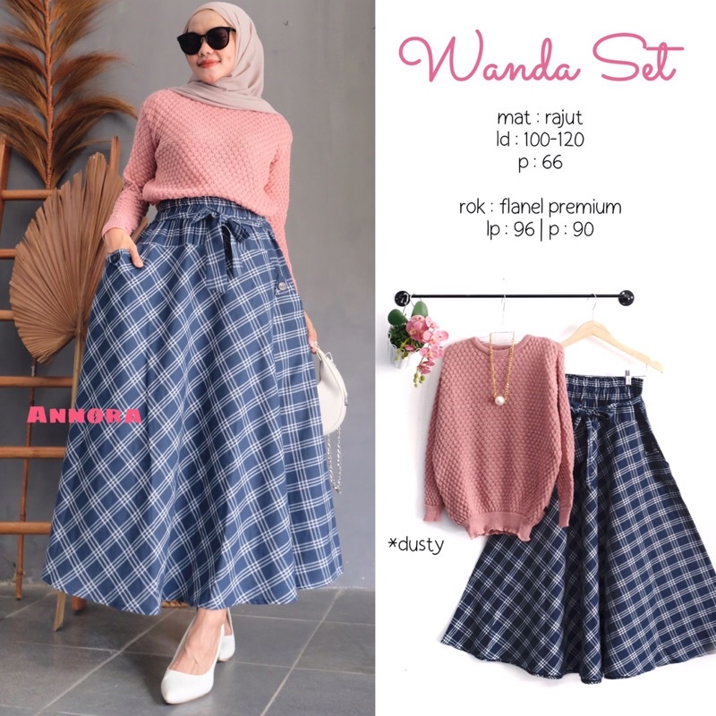 BAJU SETELAN ROK RAJUT KOTAK KOTAK / WANDA SET BY ANNORA